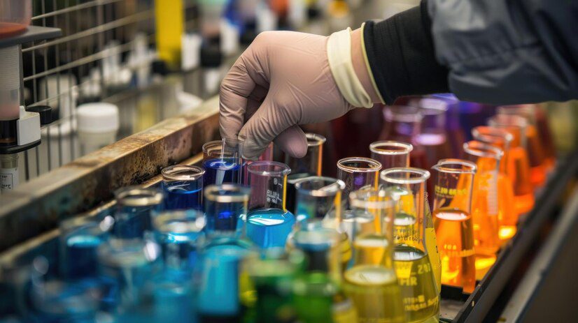 scientist-wearing-protective-gloves-holds-up-test-tube-blue-liquid-lab-full-colorful-chemical