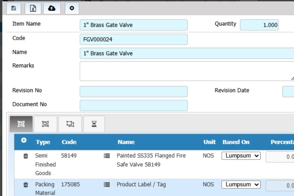 Bill of Materials dashboard
